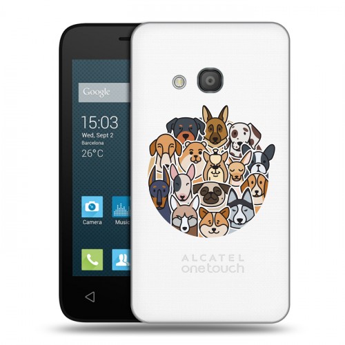 Полупрозрачный дизайнерский пластиковый чехол для Alcatel One Touch Pixi 4 (4) Прозрачные собаки
