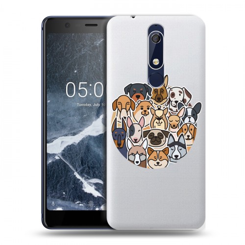 Полупрозрачный дизайнерский пластиковый чехол для Nokia 5.1 Прозрачные собаки