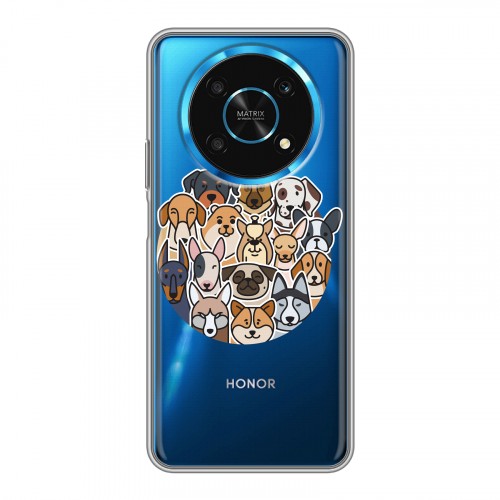 Полупрозрачный дизайнерский силиконовый с усиленными углами чехол для Huawei Honor Magic 4 Lite 5G Прозрачные собаки