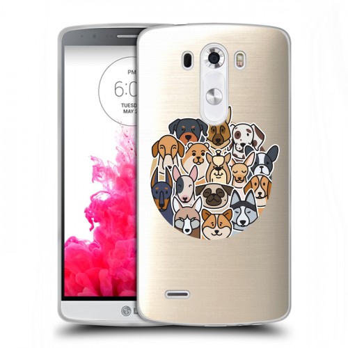 Полупрозрачный дизайнерский силиконовый чехол для LG G3 (Dual-LTE) Прозрачные собаки