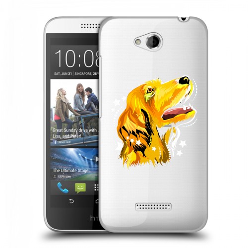 Полупрозрачный дизайнерский пластиковый чехол для HTC Desire 616 Прозрачные собаки