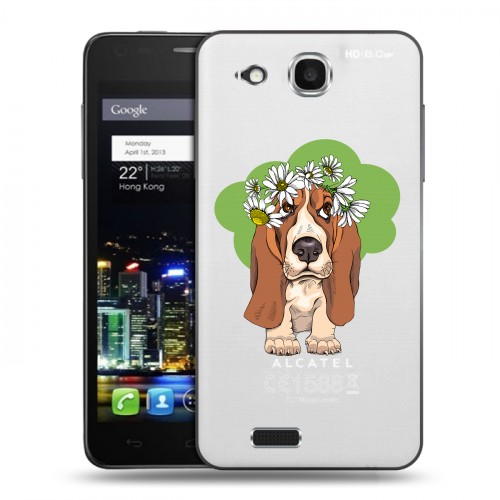 Полупрозрачный дизайнерский пластиковый чехол для Alcatel One Touch Idol Ultra Прозрачные собаки