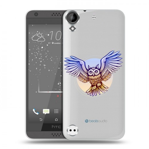 Полупрозрачный дизайнерский пластиковый чехол для HTC Desire 530 Прозрачные совы