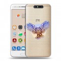 Полупрозрачный дизайнерский пластиковый чехол для ZTE Blade V8 Прозрачные совы