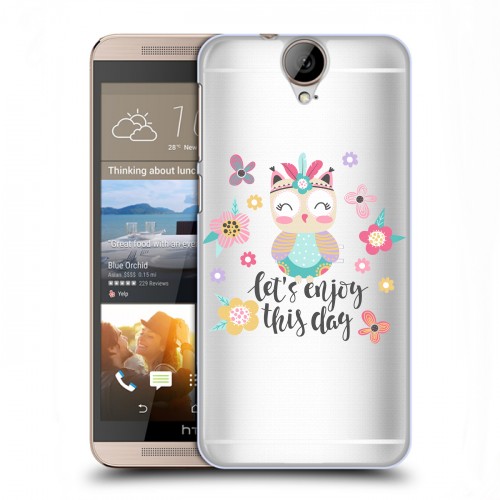 Полупрозрачный дизайнерский пластиковый чехол для HTC One E9+ Прозрачные совы