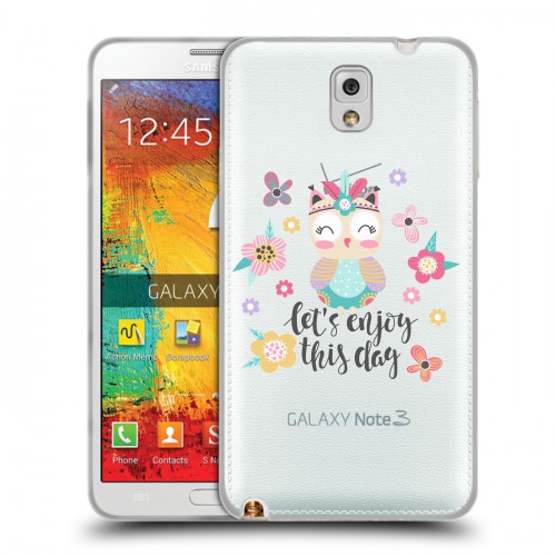 Полупрозрачный дизайнерский пластиковый чехол для Samsung Galaxy Note 3 Прозрачные совы