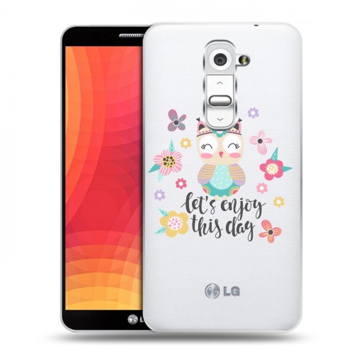 Полупрозрачный дизайнерский пластиковый чехол для LG Optimus G2 Прозрачные совы