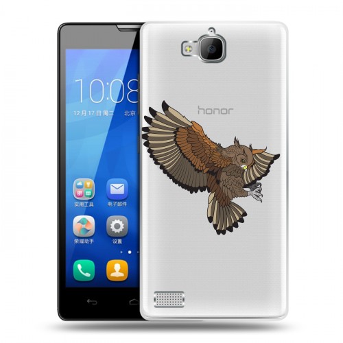 Полупрозрачный дизайнерский пластиковый чехол для Huawei Honor 3c Прозрачные совы