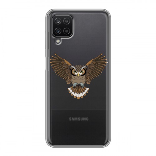 Полупрозрачный дизайнерский пластиковый чехол для Samsung Galaxy A12 Прозрачные совы