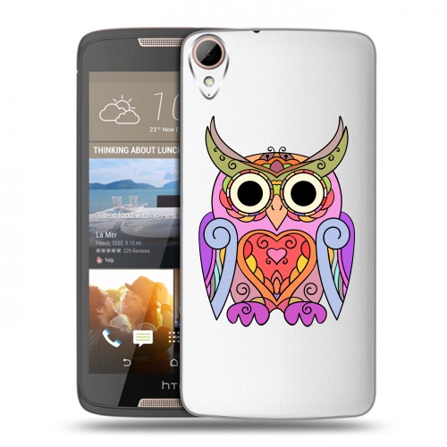 Полупрозрачный дизайнерский пластиковый чехол для HTC Desire 828 Прозрачные совы