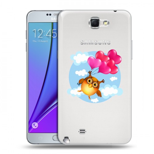 Полупрозрачный дизайнерский пластиковый чехол для Samsung Galaxy Note 2 Прозрачные совы