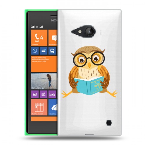 Полупрозрачный дизайнерский пластиковый чехол для Nokia Lumia 730/735 Прозрачные совы