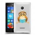 Полупрозрачный дизайнерский пластиковый чехол для Microsoft Lumia 435 Прозрачные совы