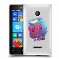 Полупрозрачный дизайнерский пластиковый чехол для Microsoft Lumia 435 Прозрачные совы