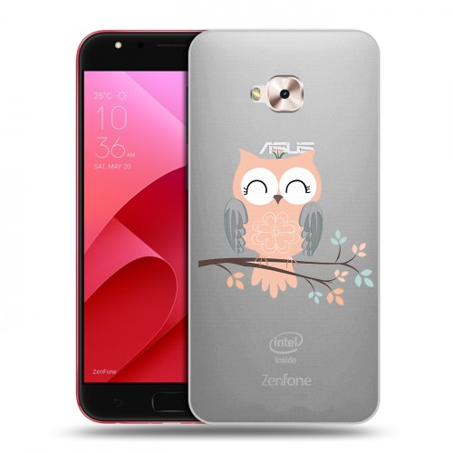 Полупрозрачный дизайнерский пластиковый чехол для ASUS ZenFone 4 Selfie Pro Прозрачные совы