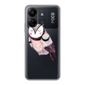 Полупрозрачный дизайнерский пластиковый чехол для Xiaomi Poco C65 Прозрачные совы