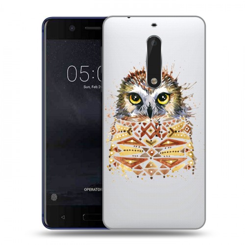Полупрозрачный дизайнерский пластиковый чехол для Nokia 5 Прозрачные совы