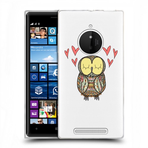 Полупрозрачный дизайнерский пластиковый чехол для Nokia Lumia 830 Прозрачные совы