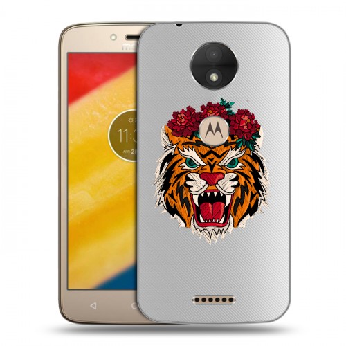 Полупрозрачный дизайнерский пластиковый чехол для Motorola Moto C Прозрачные тигры