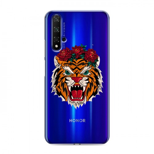 Полупрозрачный дизайнерский пластиковый чехол для Huawei Honor 20 Прозрачные тигры