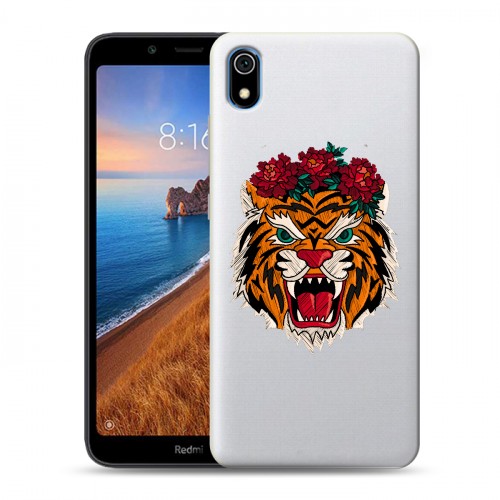 Полупрозрачный дизайнерский пластиковый чехол для Xiaomi RedMi 7A Прозрачные тигры