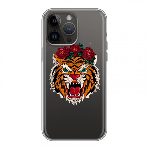 Полупрозрачный дизайнерский пластиковый чехол для Iphone 14 Pro Max Прозрачные тигры