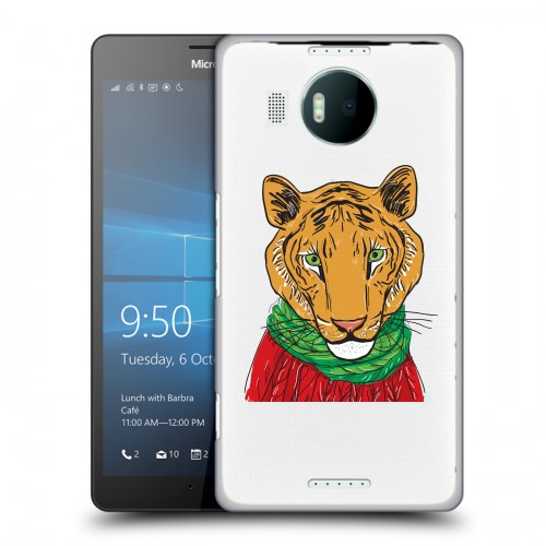 Полупрозрачный дизайнерский пластиковый чехол для Microsoft Lumia 950 XL Прозрачные тигры