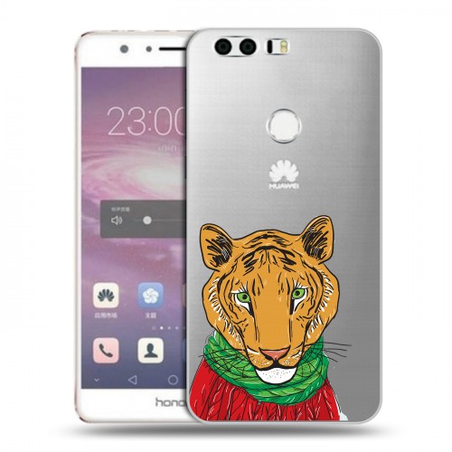 Полупрозрачный дизайнерский пластиковый чехол для Huawei Honor 8 Прозрачные тигры