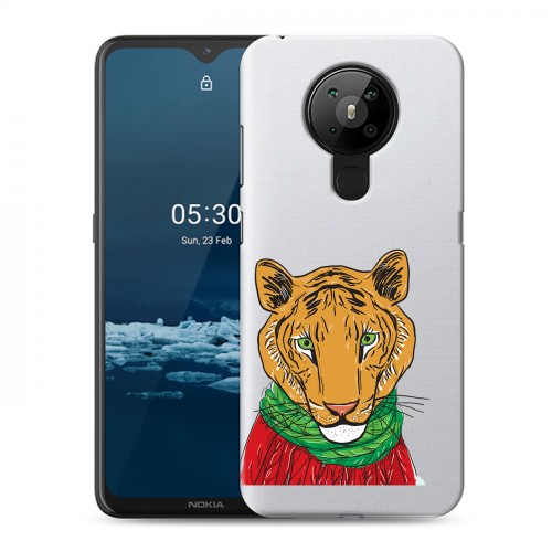 Полупрозрачный дизайнерский пластиковый чехол для Nokia 5.3 Прозрачные тигры