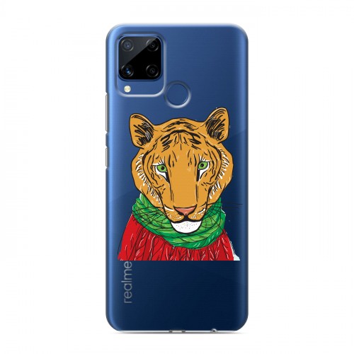 Полупрозрачный дизайнерский пластиковый чехол для Realme C15 Прозрачные тигры