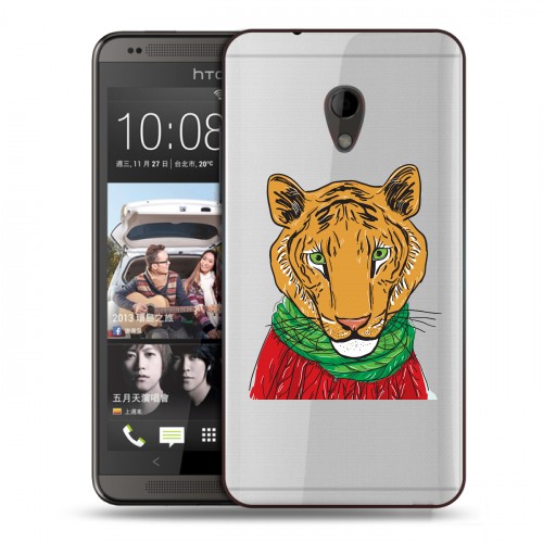 Полупрозрачный дизайнерский пластиковый чехол для HTC Desire 700 Прозрачные тигры