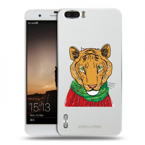 Полупрозрачный дизайнерский силиконовый чехол для Huawei Honor 6 Plus Прозрачные тигры