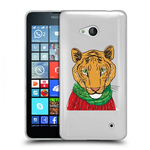 Полупрозрачный дизайнерский пластиковый чехол для Microsoft Lumia 640 Прозрачные тигры