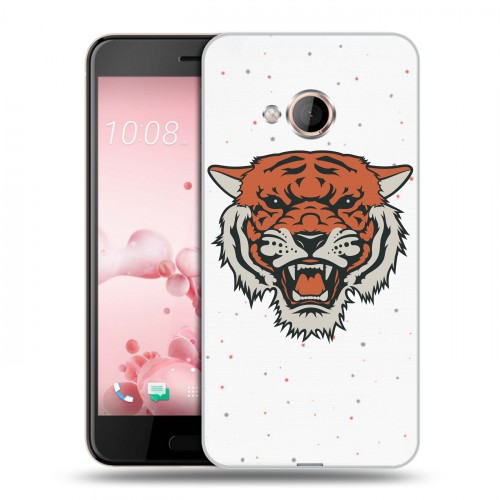 Полупрозрачный дизайнерский пластиковый чехол для HTC U Play Прозрачные тигры