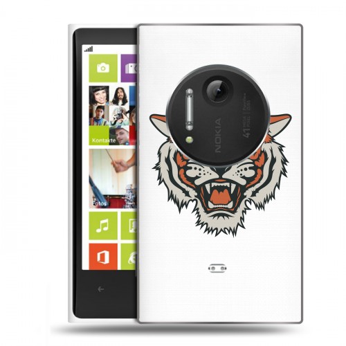 Полупрозрачный дизайнерский пластиковый чехол для Nokia Lumia 1020 Прозрачные тигры
