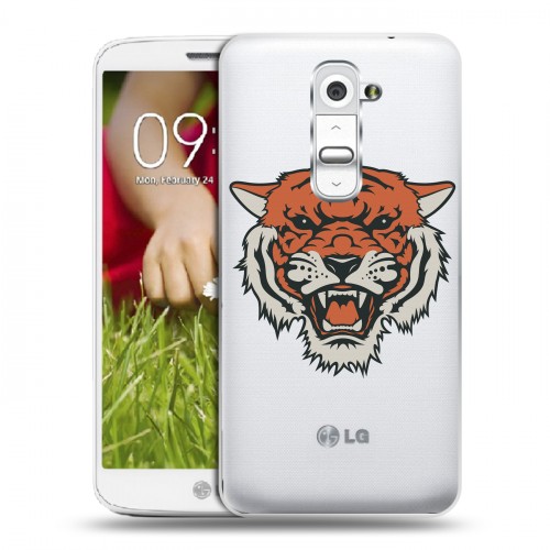 Полупрозрачный дизайнерский пластиковый чехол для LG Optimus G2 mini Прозрачные тигры