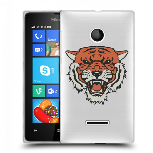 Полупрозрачный дизайнерский пластиковый чехол для Microsoft Lumia 435 Прозрачные тигры