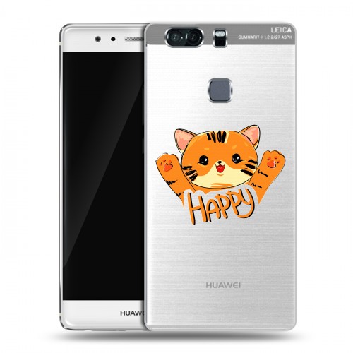 Полупрозрачный дизайнерский пластиковый чехол для Huawei P9 Plus Прозрачные тигры