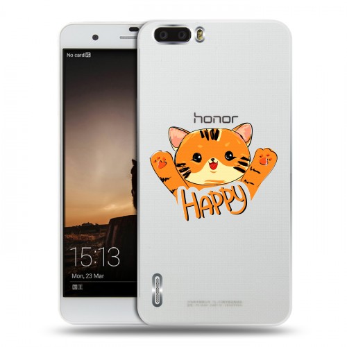 Полупрозрачный дизайнерский силиконовый чехол для Huawei Honor 6 Plus Прозрачные тигры