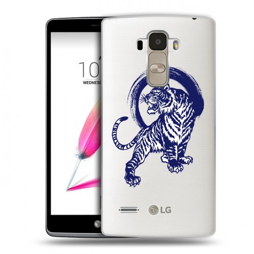 Полупрозрачный дизайнерский пластиковый чехол для LG G4 Stylus Прозрачные тигры