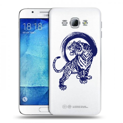Полупрозрачный дизайнерский пластиковый чехол для Samsung Galaxy A8 Прозрачные тигры
