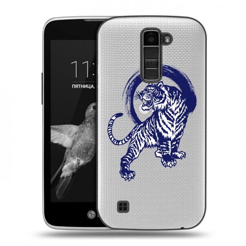 Полупрозрачный дизайнерский пластиковый чехол для LG K7 Прозрачные тигры