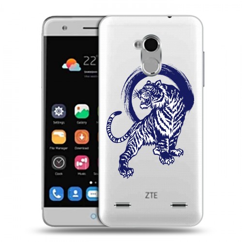 Полупрозрачный дизайнерский пластиковый чехол для ZTE Blade V7 Lite Прозрачные тигры