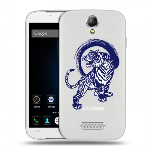 Полупрозрачный дизайнерский пластиковый чехол для Doogee X6 Прозрачные тигры