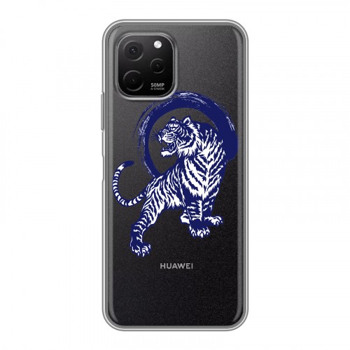 Полупрозрачный дизайнерский силиконовый с усиленными углами чехол для Huawei Nova Y61 Прозрачные тигры