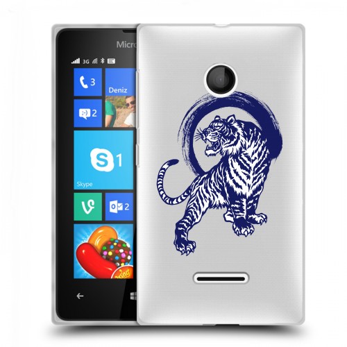 Полупрозрачный дизайнерский пластиковый чехол для Microsoft Lumia 435 Прозрачные тигры