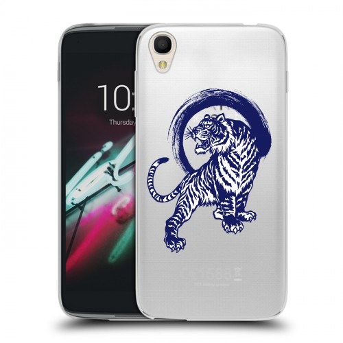 Полупрозрачный дизайнерский пластиковый чехол для Alcatel One Touch Idol 3 (4.7) Прозрачные тигры