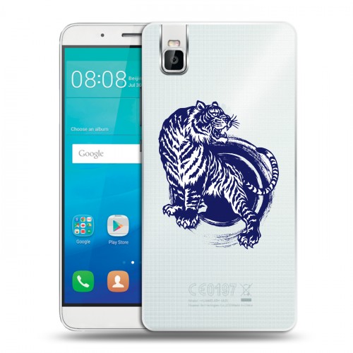 Полупрозрачный дизайнерский пластиковый чехол для Huawei ShotX Прозрачные тигры
