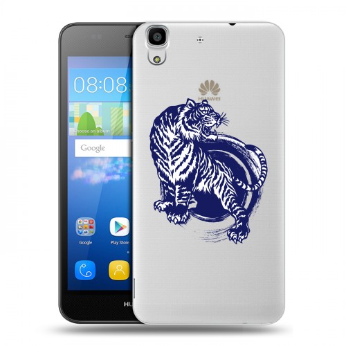 Полупрозрачный дизайнерский пластиковый чехол для Huawei Y6 Прозрачные тигры