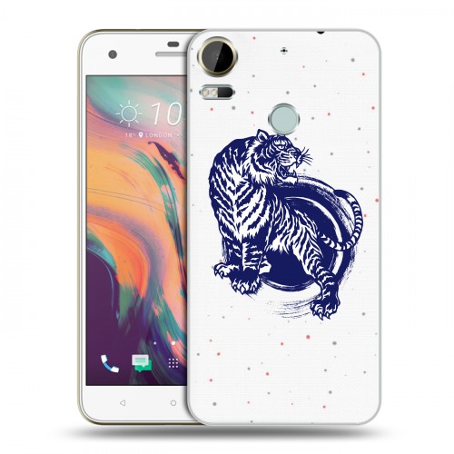 Полупрозрачный дизайнерский силиконовый чехол для HTC Desire 10 Pro Прозрачные тигры